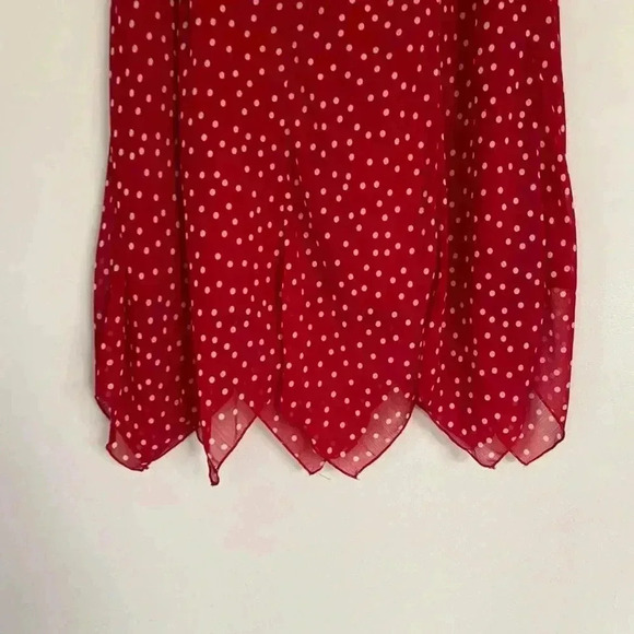 Red & white polka dot chiffon handkerchief hem midi/maxi skirt. - Picture 3 of 3